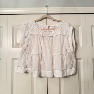 Anthropologie White Sleeveless Blouse with Black Trim